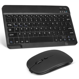 UrbanX Rechargeable Bluetooth Keyboard and Mouse Combo Ultra Compact Slim Full-Size Keyboard and Ergonomic Mice for TCL 10 TabMid Mac/Desktop/PC/Laptop/Tablet- Black