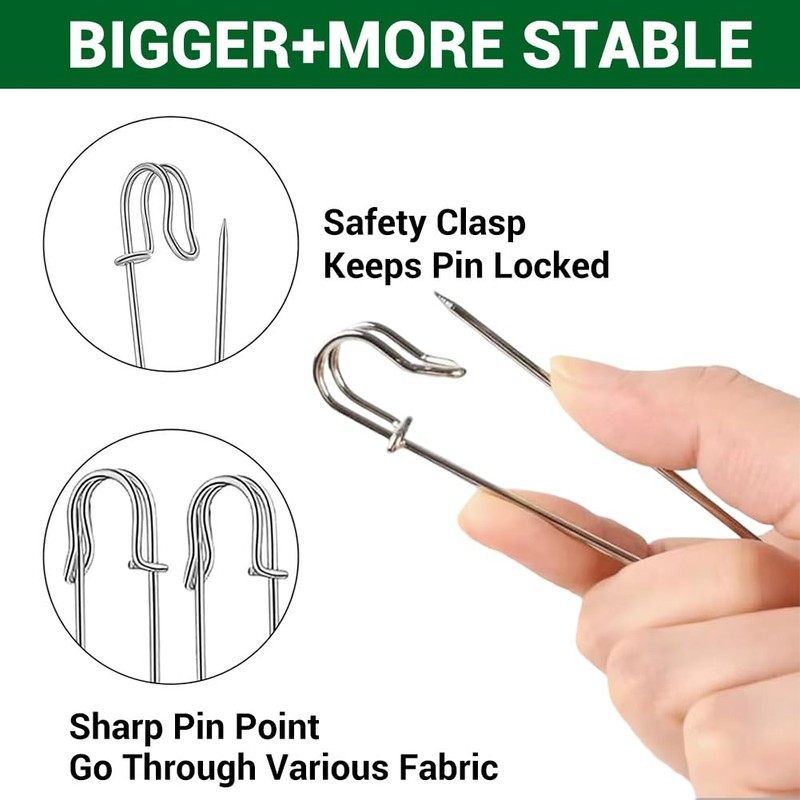 15 Pcs Large Safety Pins, 3 Inch / 75 mm