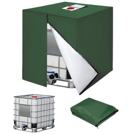 IBC Tank Cover, 420D Water Tank Accessories for Water Tank 1000L, IBC Tank Container Cover, Anti-UV Protective Tarpaulin, Rainwater Tank Tarpaulin with Zip, 120 x 100 x 116 cm (Green)