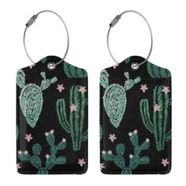 2 Pcs Funny Cactus Plant Pu Leather Luggage Tag for Suitcases, Cactus Party Decorations, Cruise Essential Travel Gift for Men Women Couples, Cute Christmas Birthday Unique Ideas Gifts