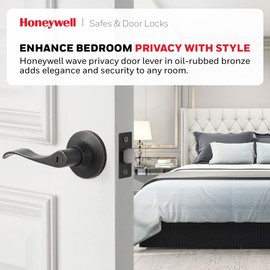 Honeywell Safes & Door Locks - Wave Privacy Lever Door Handle with Lock - Interior Bedroom & Bathroom Door Handle - Reversible for Right & Left Sided Doors - 6.88"Lx2.75"W - Oil Rubbed Bronze, 8106402