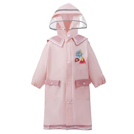 LEMONKID Kids Rain Coat with Bag Seat Baby Girl Waterproof Poucho Cartoon Boy Rain Jacket with Reflective Stripes (US, Alpha, Medium, Regular, Pink)