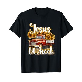 Sunflower Jesus Take The Wheel Christian Leopard Print T-Shirt