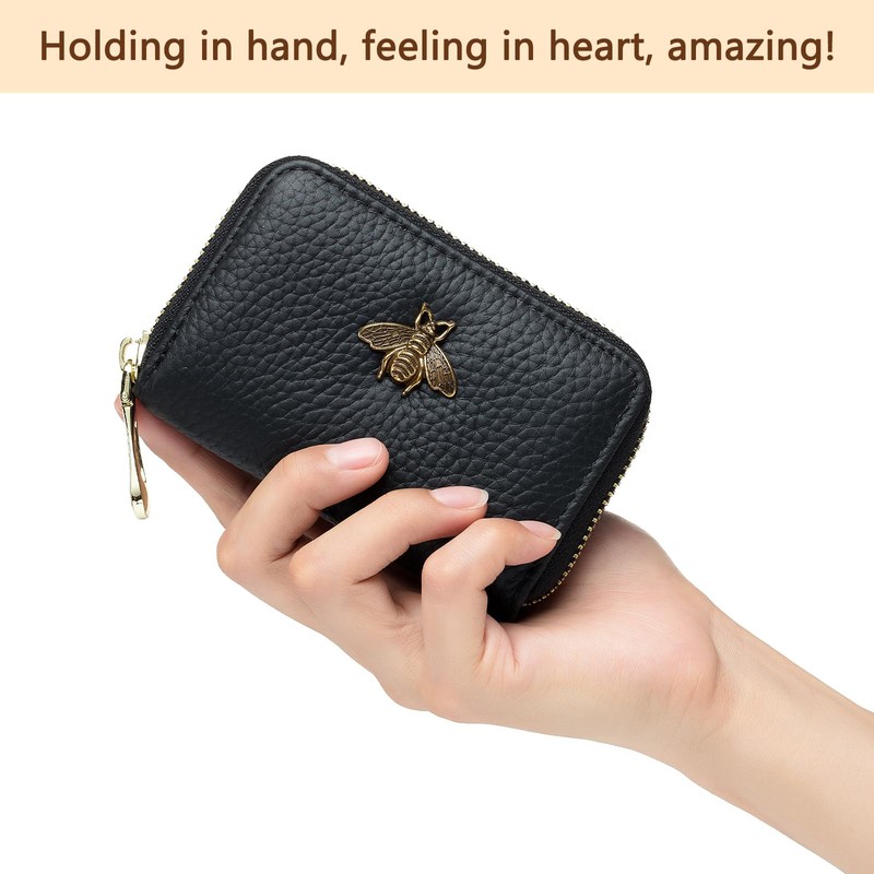 imeetu RFID Credit Card Holder, Small Leather Zipper Card Case