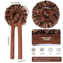 Silk Double Layer Satin Hair Bonnet with Elastic Tie Band for Curly Hair Women (Coffee)