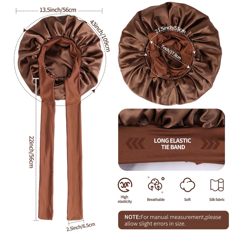 Silk Double Layer Satin Hair Bonnet with Elastic Tie Band