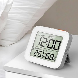 aninako Clock Digital Clock Splash-Resistant Waterproof Timer Thermometer Hygrometer Digital Place Wall Mount Digital Clock Alarm LCD Display Bath Clock Room Temperature Clock Bathroom Bath Washroom