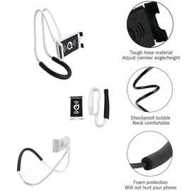 Lazy Cell Phone Mount Hanging on Neck, Xfaiz Flexible Long Arms Stand Clip Holder Stand 360 Rotating DIY Free Rotating Multiple Functions for Desk Bed, Bike and Motorcycle (White)