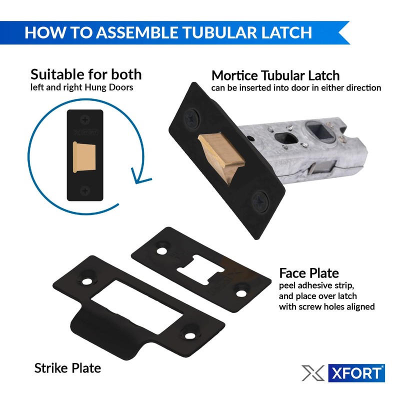 XFORT Tubular Latch, Matt Black, Tubular Door Latch for Internal