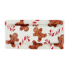 Mud Pie Glass Gingerbread PLATTERS & Trays, 7 1/4" x 15", MULTI