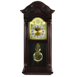 Bedford Clock Collection 25.5 Inch Antique Mahogany Cherry Oak Chiming Wall Clock with Roman Numerals , Brown