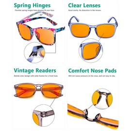 Eyekepper 10 Pack Orange tinted Square Blue Light Blocking Reading Glasses for Women Ladies Readers Computer Eyeglasses +1.25