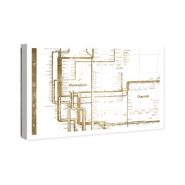 The Oliver Gal Artist Co. Maps Wall Art Canvas Prints 'Manhattan Subway Tracks Home Décor, 24" x 16", Gold, White