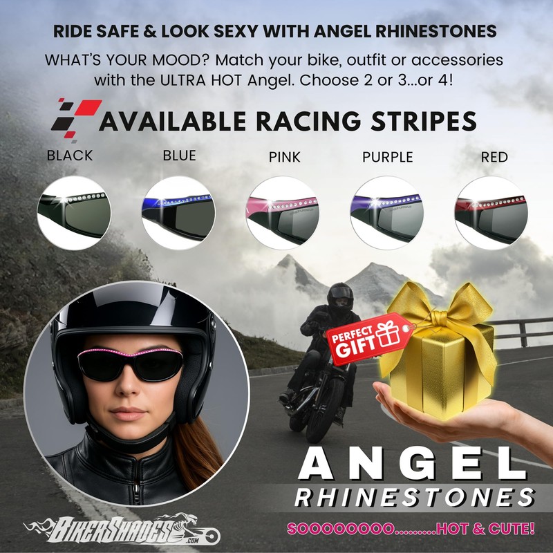 Bikershades Rhinestone Womens Motorcycle Biker Sunglasses Foam Padded Wrap Blocks