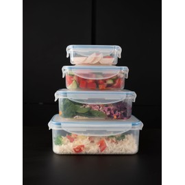 Addis Clip Tight Food Storage Containers 240 ml, 500 ml, 1 Litre and 1.5 Litre Rectangle Pack Of 4 Airtight Containers Bpa Free Easy Locking Lid Clips, Clear Transparent