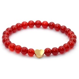 Echtes Karneol Edelstein Armband mit 6mm Perlen und Edelstahlherz - verschiedene Längen - Heilstein Schutzstein Talisman Glücksbringer Geschenk (Karneol, 22CM)