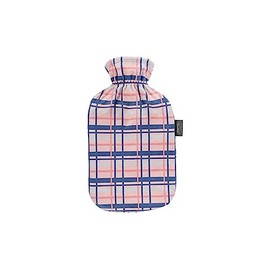 Fashy Hot Water Bottle with Fleece Cover in Checked Design, Apricot, 2.0 L