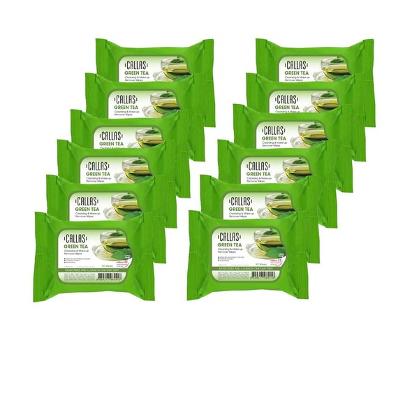 Callas Cleansing, Makeup Remover Wipes (30 Count x 12 Pack) (Green Tea)