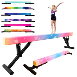 FC FUNCHEER Adjustable balane Beam for Kids - 8FT Gymnastics Beam - high and Low Floor Beam for All Gymnastic Levels-Professional Gymnastic Equipment for Home and Gym Center (Colorful Bubbles, 7"-29")
