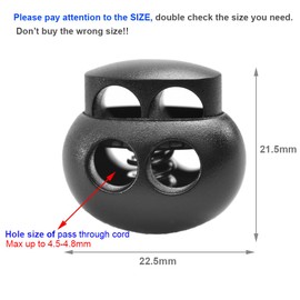 CooBigo 25pcs Spring Cord Lock End Stopper Fastener Slider Toggles Clip Double Hole Round Plastic for Drawstrings Lanyard Paracord Elastic Bungee Shock Cord Rope Shoe Lace Tie Locks Shoelace Lace Lock