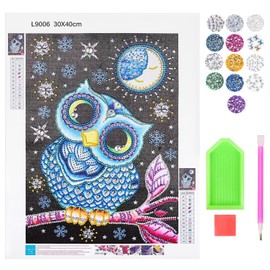 TECHEEL Diamond Painting Owl 5D Diamond Painting Children's Owl Diamond Painting for Children 30 x 40 cm 5D DIY Diamond Painting Set, Owl Diamond Painting Gifts for 8 9 10 11 12 Years Girls Teenagers