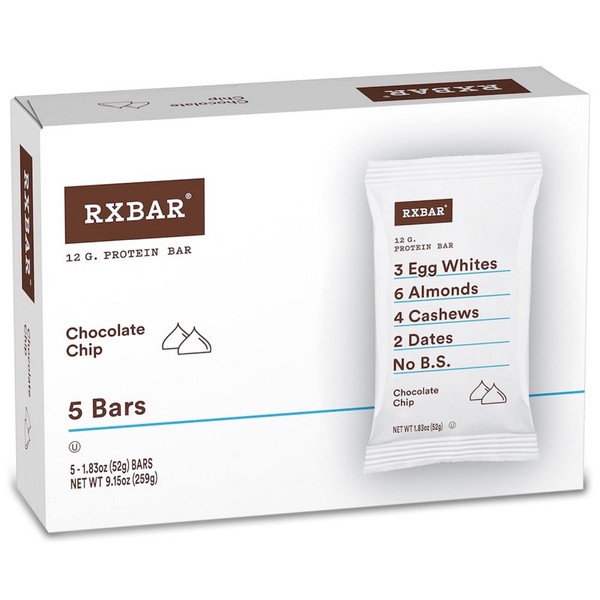 RXBAR Protein Bars, 12g Protein, Gluten Free Snacks, Chocolate Chip, 9.15oz (5 Bars)