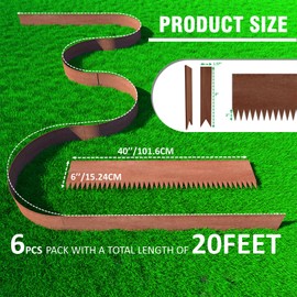 20ft. 6-Pack Cor-Ten Steel Landscape Edging - 40" L x 6" H Metal Edging for Landscaping with 6 Stakes, Hammer-in Garden Edging, Metal Landscape Edging for Flower beds, Lawn & Yard (Rusted)