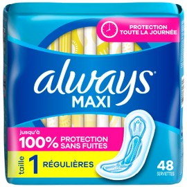 Always Maxi Feminine Pads Without Wings for Women, Size 1, Regular Absorbency, Unscented 48 Count