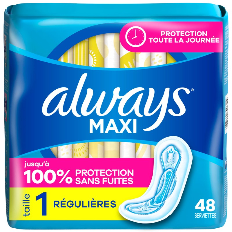 Always Maxi Feminine Pads Without Wings for Women, Size 1,