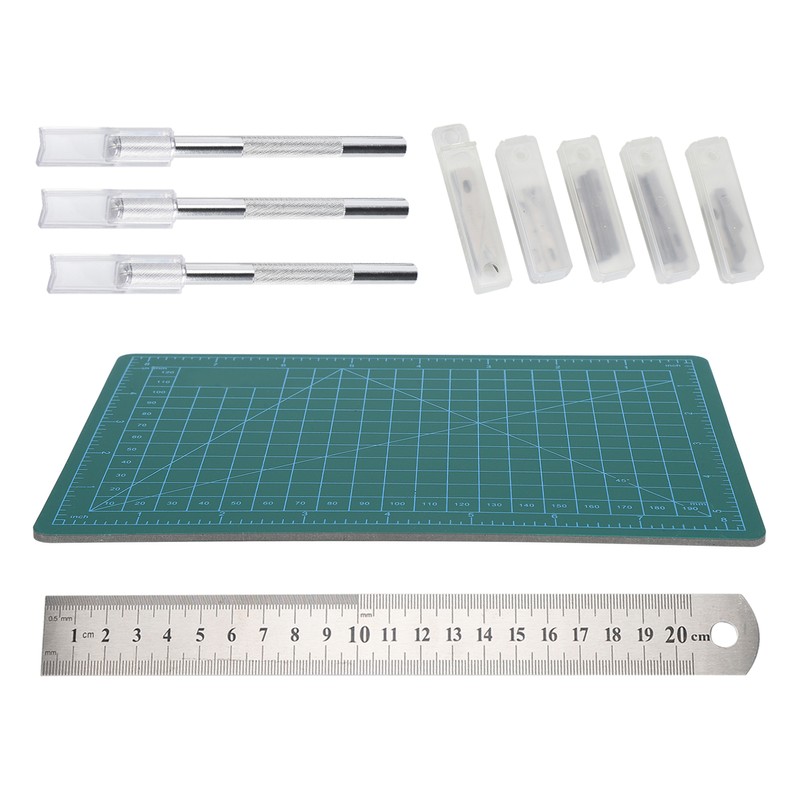 Carving Hobby Knife Kit Cutting Mat Handle Blades Ruler Art
