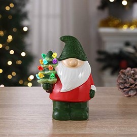 Mr. Christmas Mini Ceramic Figures 5"-Gnome Christmas Decoration, 5-Inch, Green