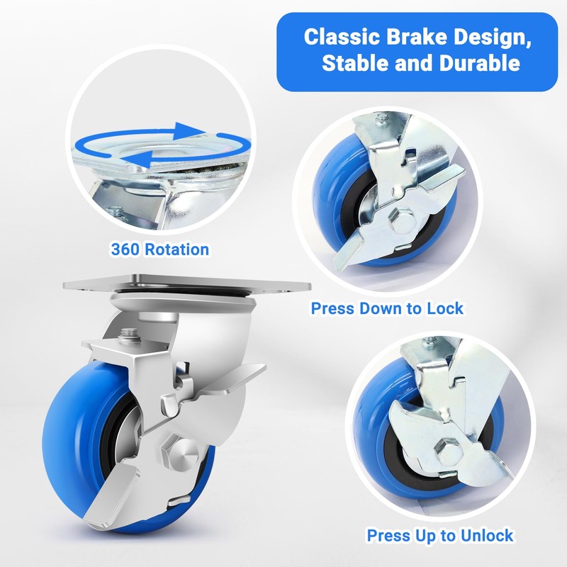 W B D WEIBIDA 4 Inch Heavy Duty Casters, Smooth