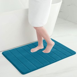 smiry Memory Foam Bath Mat, 60 x 90 cm, Extra Soft Non-Slip Bathroom Mat, Super Absorbent Bath Mats for Bathroom Floor, Machine-Washable Dry Bath Rug Foot Mat, Peacock Blue