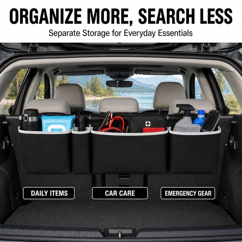 Car Trunk Organizer, 4 Storage Pockets Large Capacity, 36.2 x