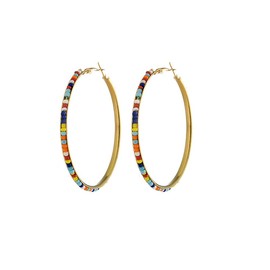 Colorful Bohemian Beaded Big Large Hoop Earrings for Women Sensitive Ears Dainty 14K Gold Plated Rainbow Round Circle Huggie Hypoallergenic Beach Hoops Minimalist Hooped Fashion Y2K Jewelry Gifts Bff Birthday Her Party 60mm