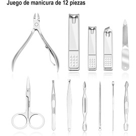 Triko Kit para Uñas, Set de 12 Piezas de manicura de Acero Inoxidable, Kit de Manicura y Pedicura, Cortaúñas, Kit de Aseo Profesional, Herramientas de Uñas con Lujoso Estuche de Viaje. (NEGRO)
