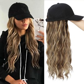 Gorra De Béisbol Peluca Largo Natural Ondulado Extensiones De Cabello Con Sombrero Resistente Al Calor Extensiones De Fibra Sintética Ajustable Sombrero Peluca Para Mujeres Ni