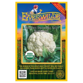Everwilde Farms - 250 Organic Snowball Self Blanching Cauliflower Seeds - Gold Vault Packet