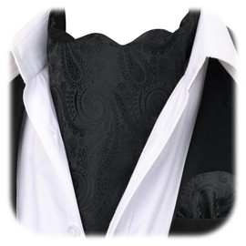 HISDERN Men's Black Cravats Paisley Floral Yellow Cravat and Handkerchief Elegant Ascot Tie & Pocket Square Set for Wedding Party