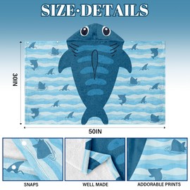 JOPJOLIW Kids Hooded Bath Towel, Boys Girls Shark Gifts Beach Towels, Toddler Hooded Towel, 30"X50" Cute Shark Towels, Poncho, Hooded Beach Towel for Kids Pool Bath Swim