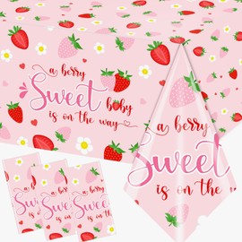 Strawberry Baby Shower Decorations Tablecloth, 3Pcs A Berry Sweet Baby is on The Way Decorations Strawberry Tablecloth, Sweet Baby Table Cover for Strawberry Baby Shower Supplies
