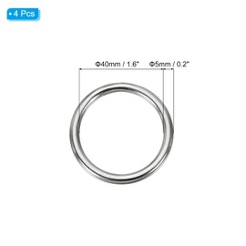 PATIKIL Anillos en O Metálicos sin Costura de 1.6", Paquete de 4 Anillos Redondos Pesados de Acero Inoxidable 304 para Macramé, Manualidades DIY, Hardware, 5x40mm