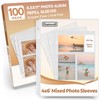 Dunwell Photo Sleeves for 3-Ring Binder, (4x6 Mixed Format, 100 Pack) for 600 Pictures, Each Photo Page Sheet Holds Six 4 x 6 Pictures or Postcards, Acid-Free Poly 4x6 Album Refill Pages