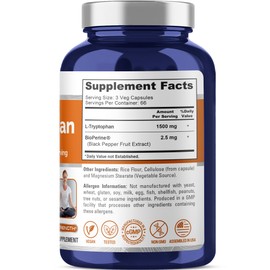 NusaPure L-Tryptophan 1500mg 200 Vegetarian Caps (Non-GMO, Vegan) Bioperine