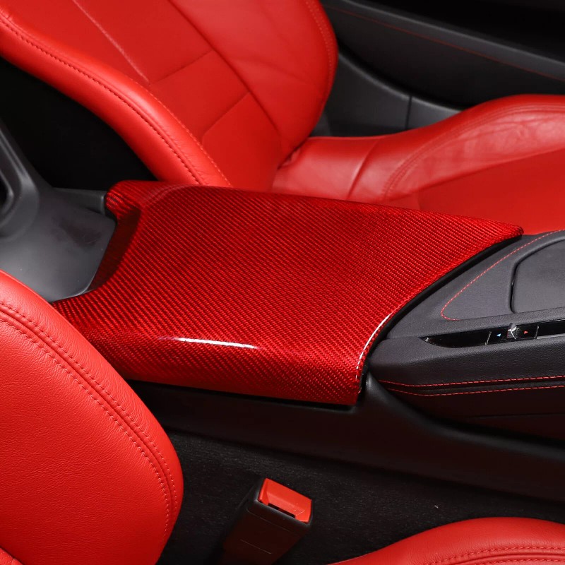 autopart2021 Red Real Carbon Fiber Center Console Armrest Box Cover