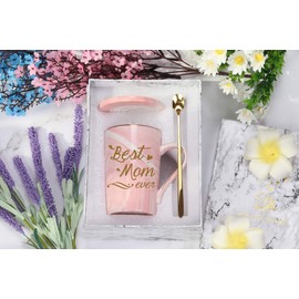 Best Mom Gifts Mom Mug Birthday Mothers Day Gifts for Mom from Daughter Son 14 Ounce Gift Box with Spoon and Cup Mat Pink