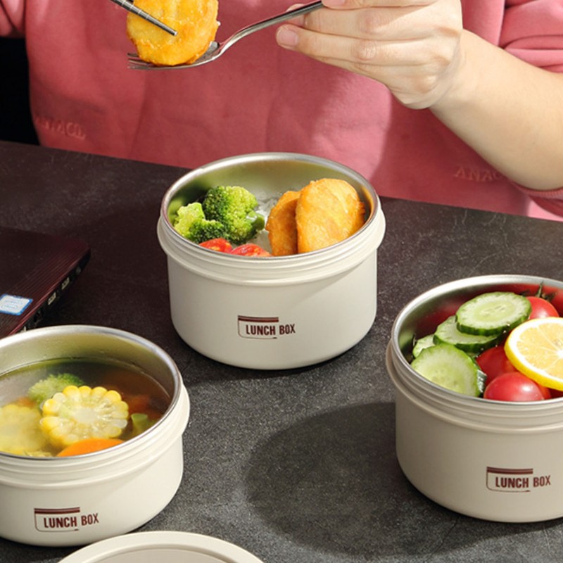 Bento Box Round Lunch Box Coffee Brown Stainless Steel Leakage