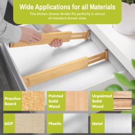 Homemaid Living Bamboo Drawer Dividers Adjustable & Expandable, Kitchen Drawer Organizer, Ideal for Silverware, Dresser Drawers Organizer or Bedroom & Bathroom Drawers Organizers (8pk)