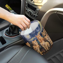 Darisoco Cat Van Gogh Car Trash Bag Hanging, Car Rubbish Bag Cute, Portable, Collapsible Back Seat, Floor, or Hanging Headrest Waste Basket Car Garbage Accessory