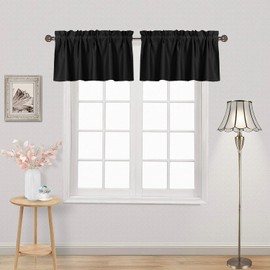 DWCN Black Kitchen Valances for Windows Rod Pocket Tier Valance Curtains Panels 42x18 inch Long, Set of 2 Blackout Panels